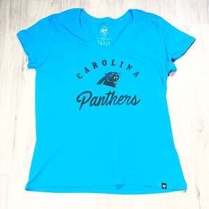 '47 Carolina Panthers V-Neck T-Shirt Size XL Blue Cotton